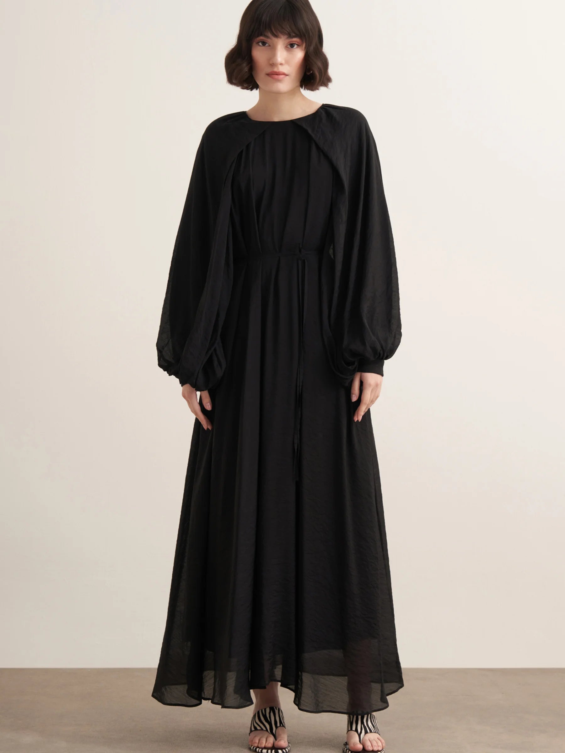 black long sleeve balloon dress Prestigious Poise Black Backless Balloon Sleeve Maxi Dress