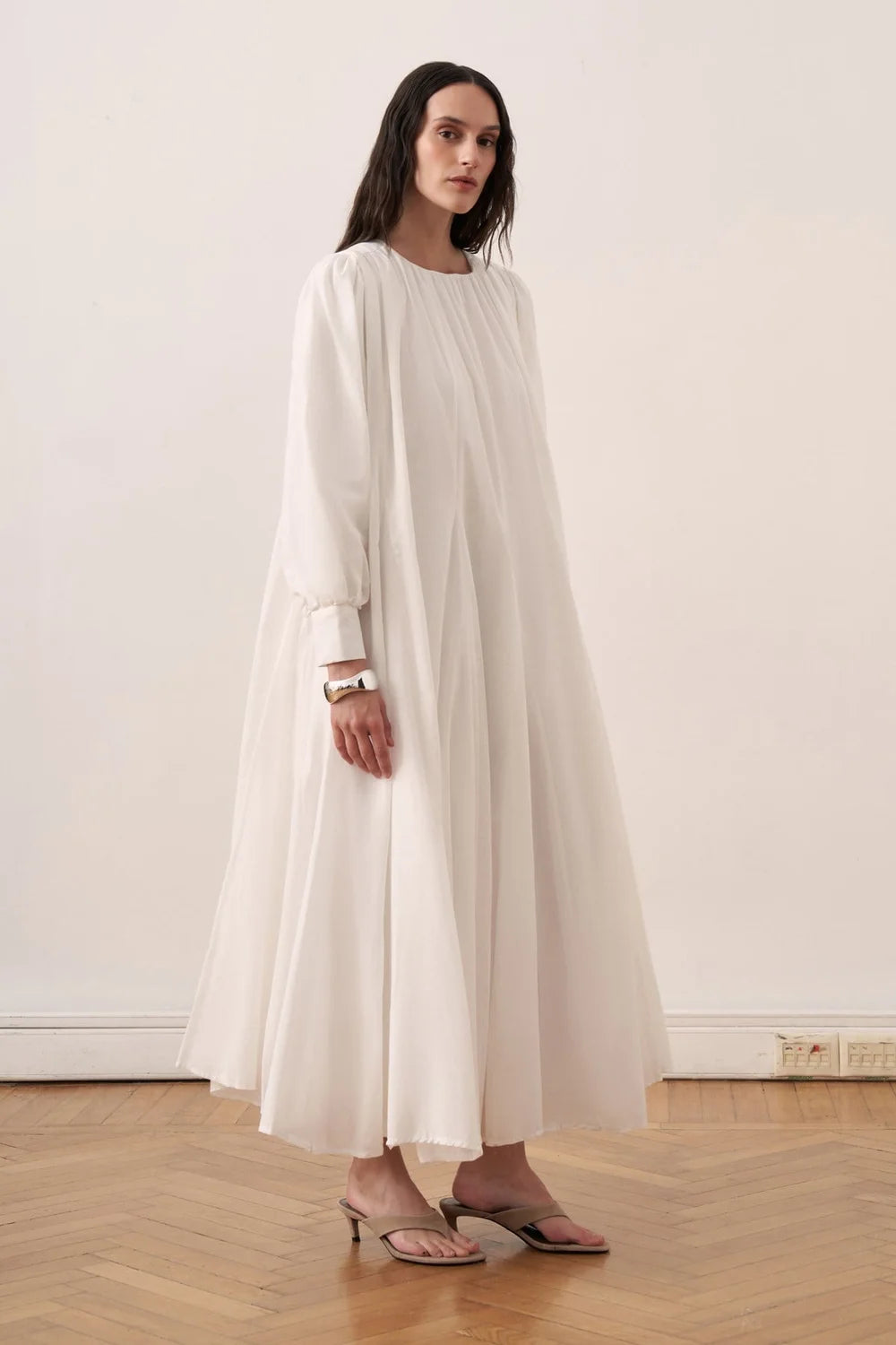 Seren Voile Long Dress - White - Muserobe modest dress image 1