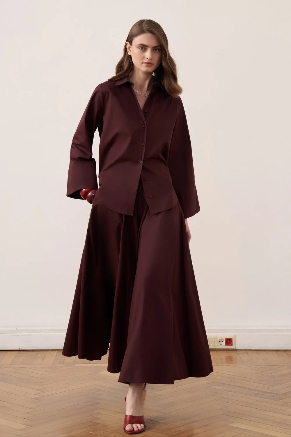 Narin Cotton Skirt Set - Burgundy - Muserobe modest skirt set image 1