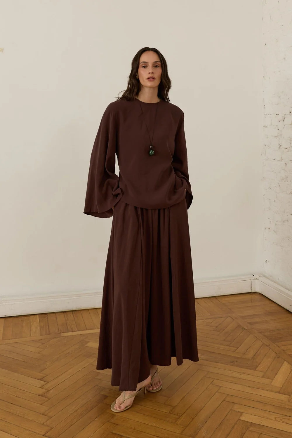 Elara Cupra Skirt Set - Dark Brown image 1