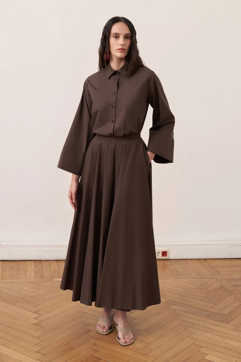 Narin Cotton Skirt Set - Brown - Muserobe modest skirt set image 1