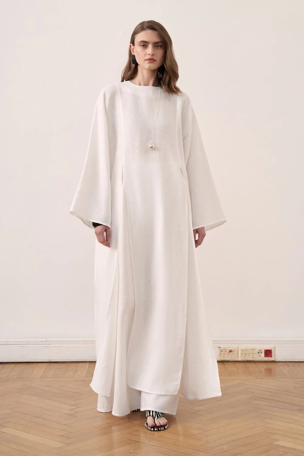 Nisa 100% Linen Slit Long Blouse - White image 1