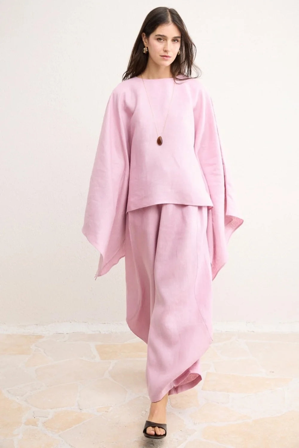 Mara Linen Poncho - Pink image 1