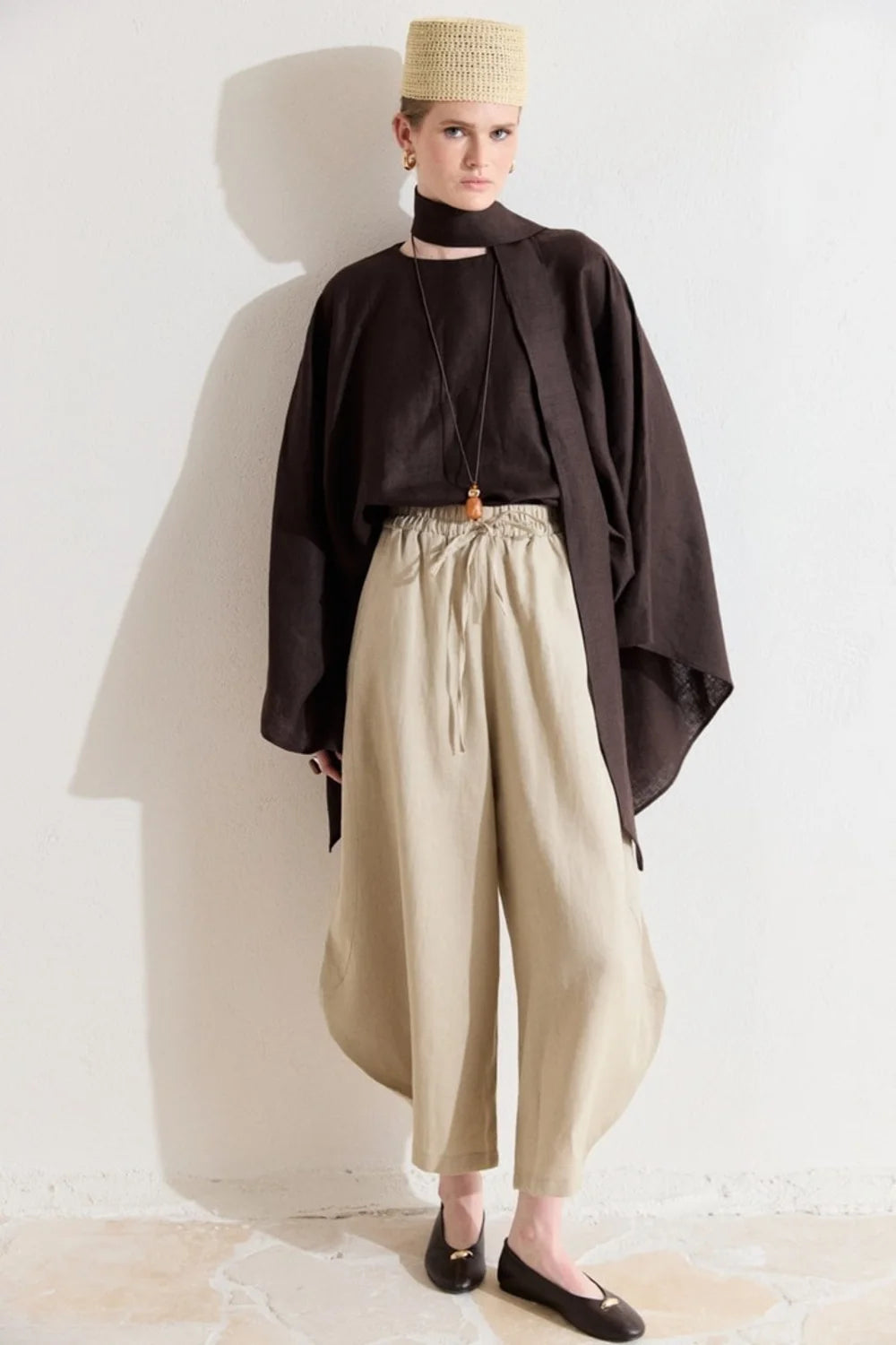 Mila Pleated Organic Linen Wide-Leg Trousers - Beige image 1