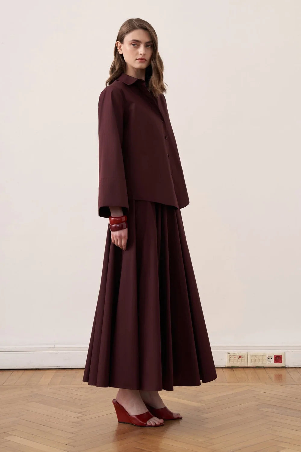 Narin Cotton Skirt Set - Burgundy - Muserobe modest skirt set image 2