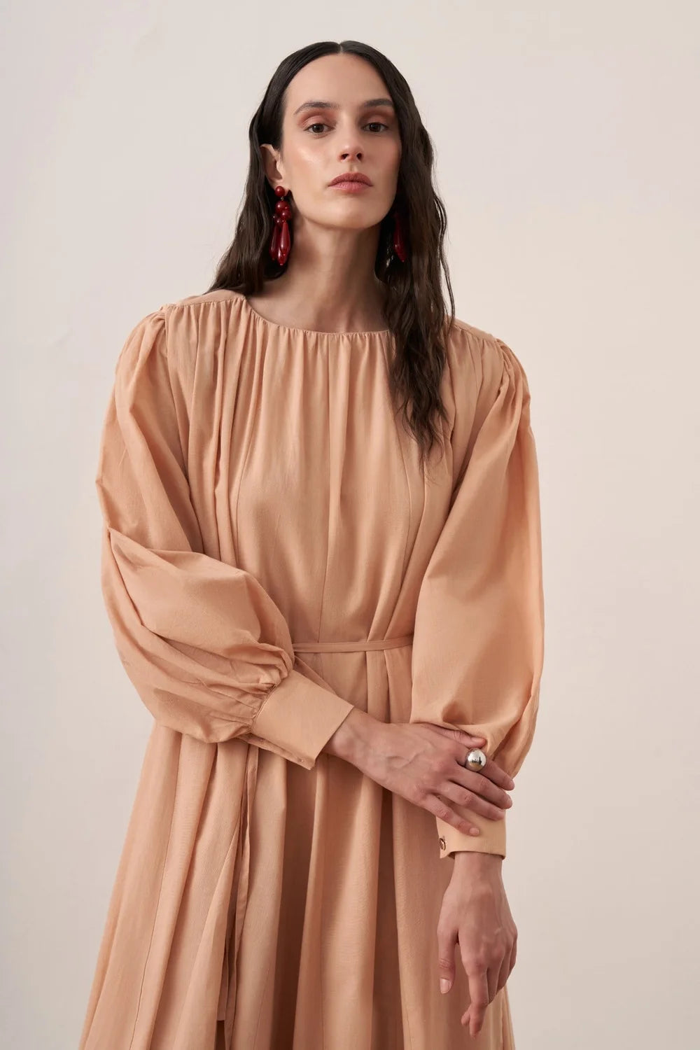 Seren Voile Long Dress - Salmon - Muserobe modest dress image 2