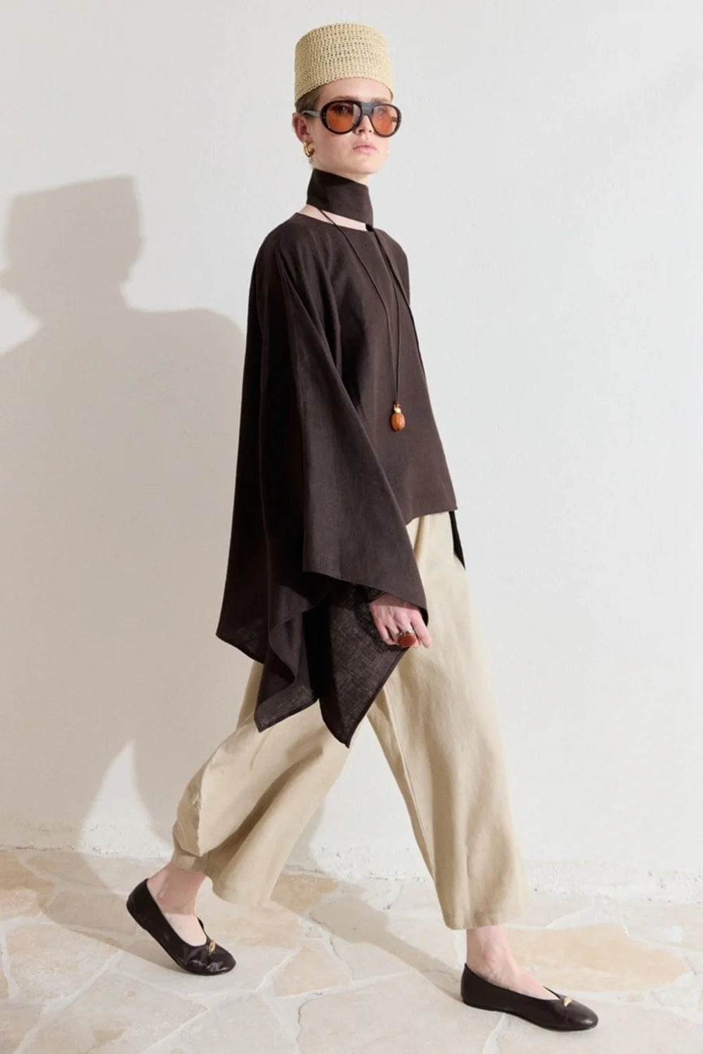 Mara Linen Poncho - Brown image 2