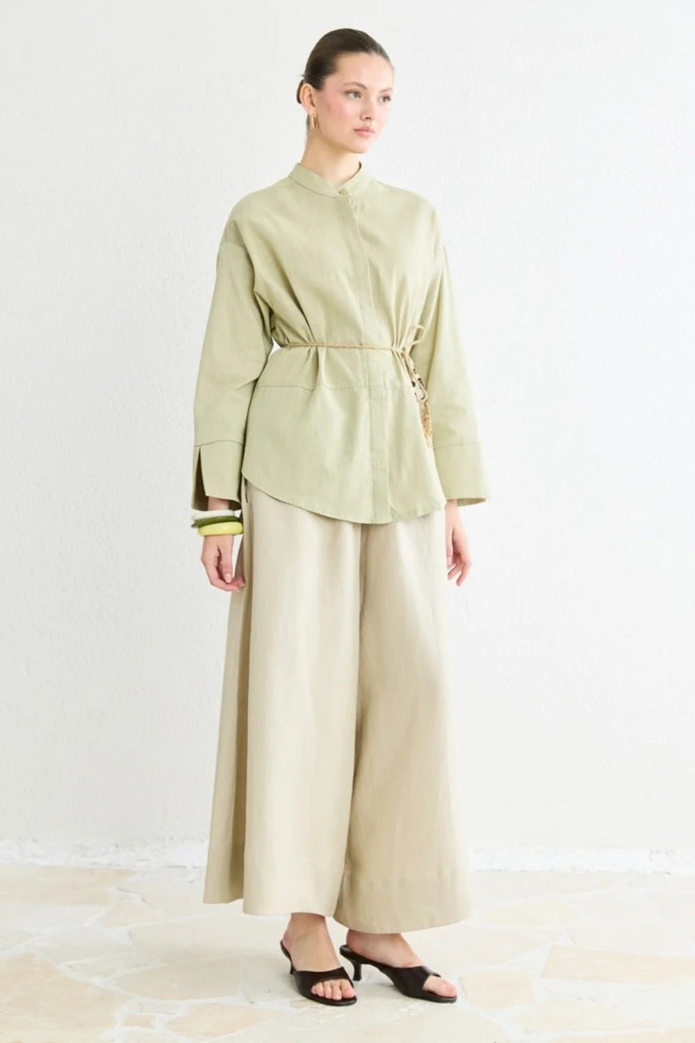 Talia Linen Belted Shirt - Sage image 2
