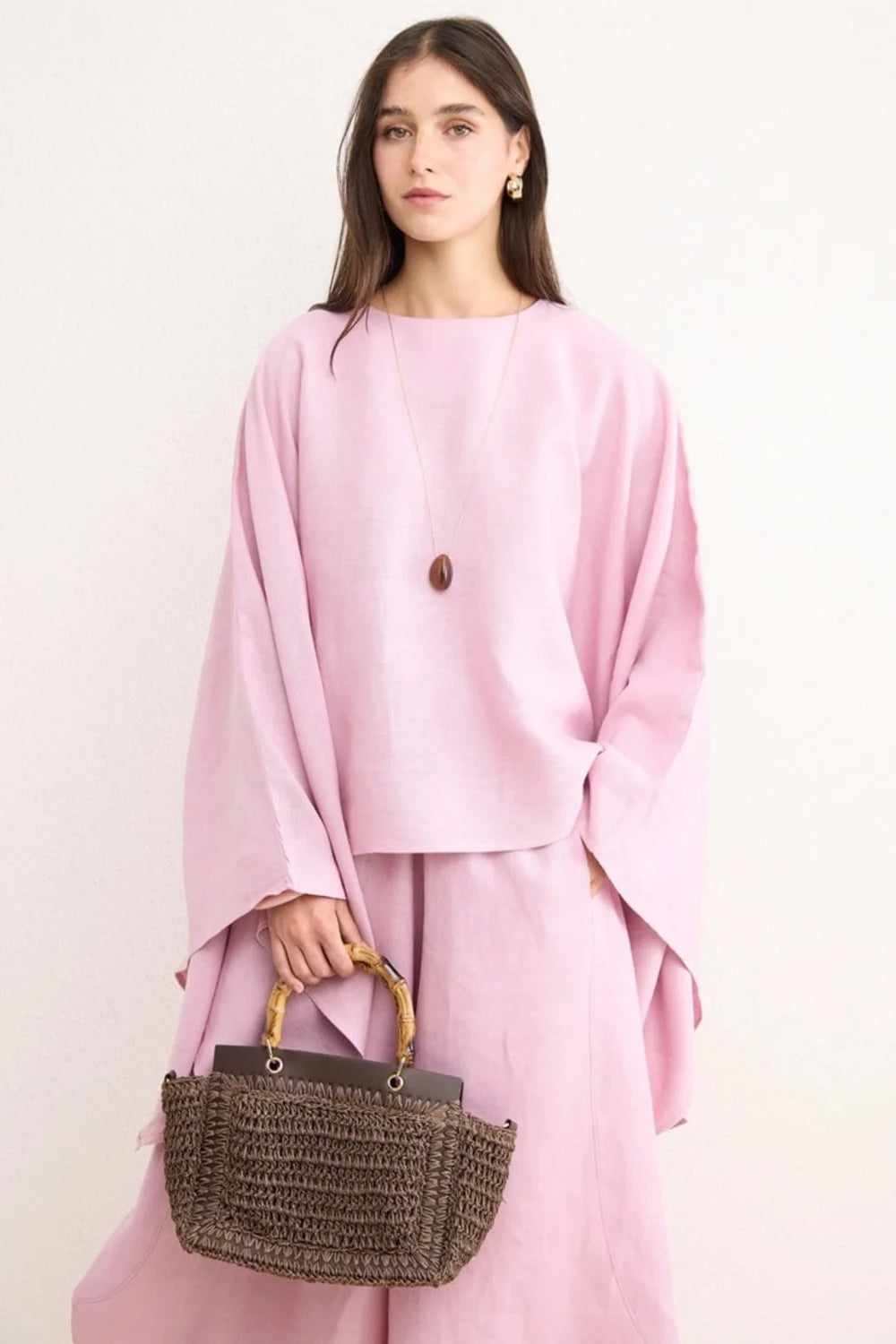 Mara Linen Poncho - Pink image 2