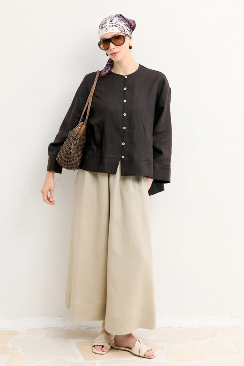 Claire Organic Linen Wide-Leg Trousers - Beige image 2