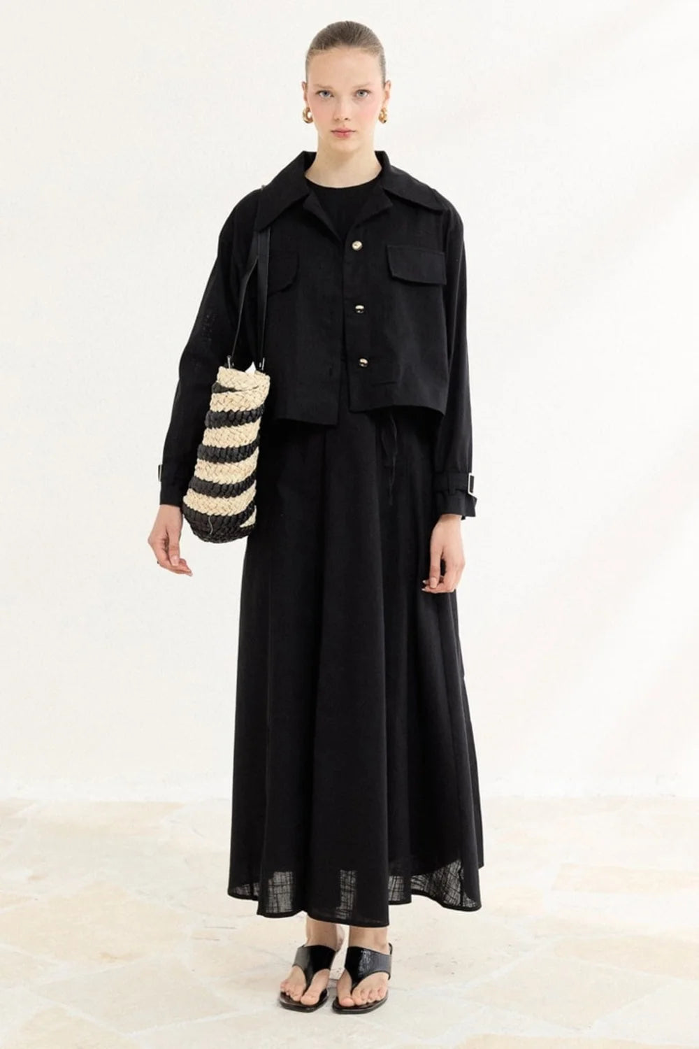 Sienna Linen Pinafore Dress - Black image 2