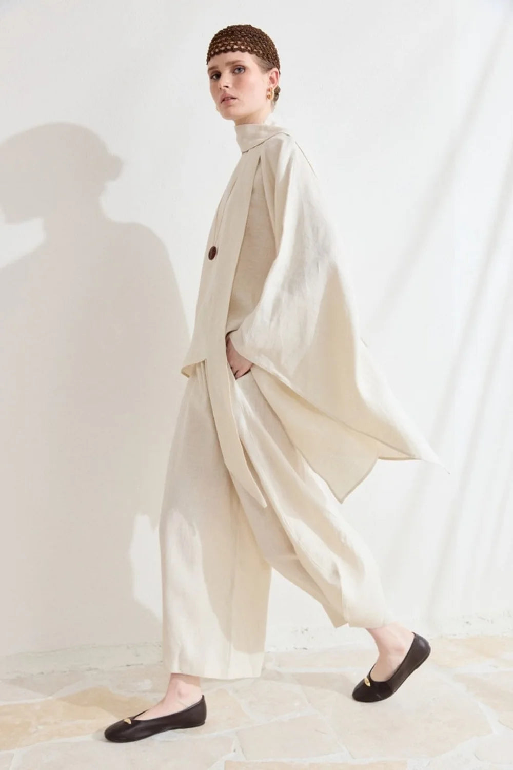 Mara Linen Poncho - Cream image 2