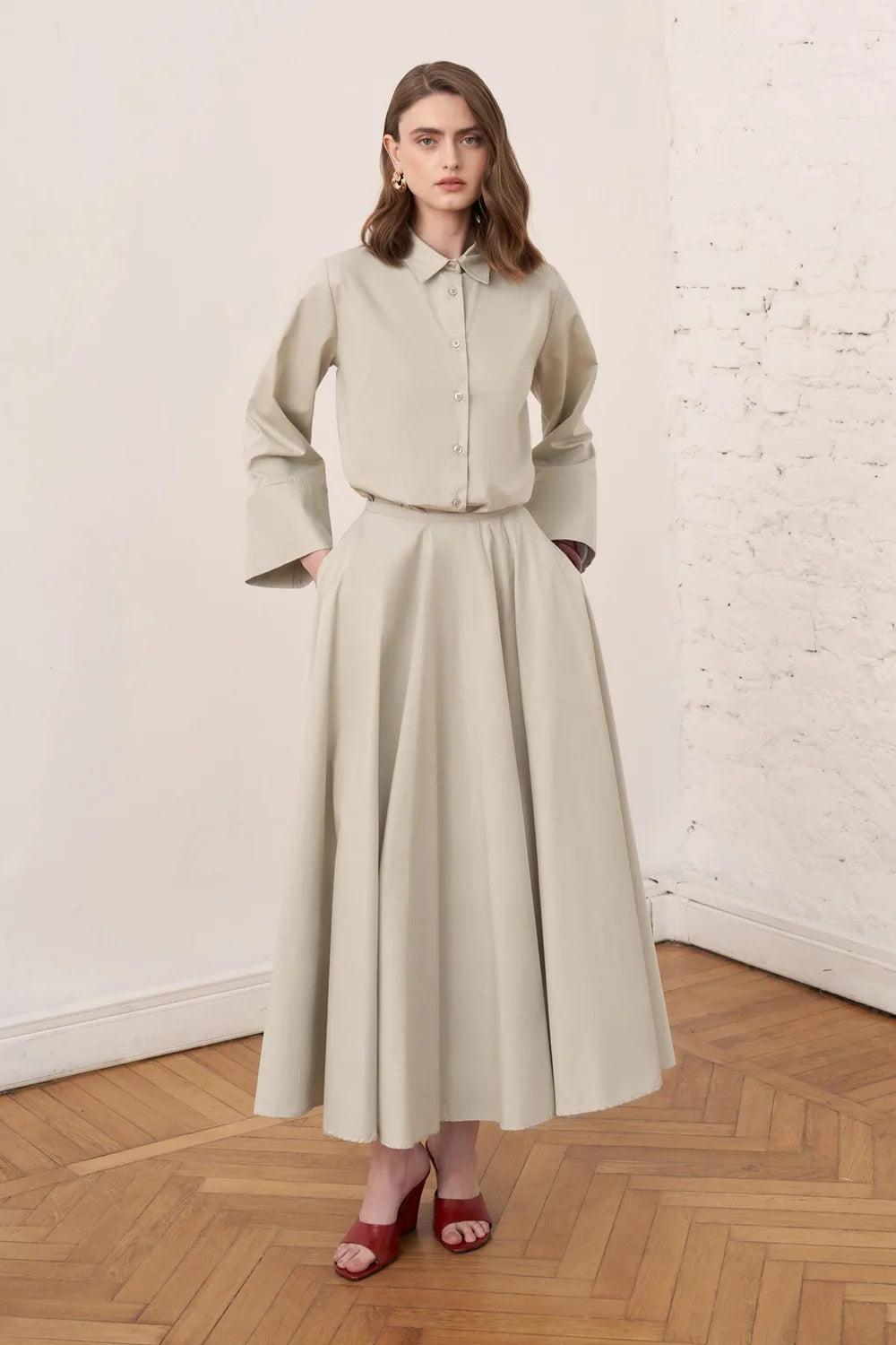 Narin Cotton Skirt Set - Sage - Muserobe modest skirt set image 3