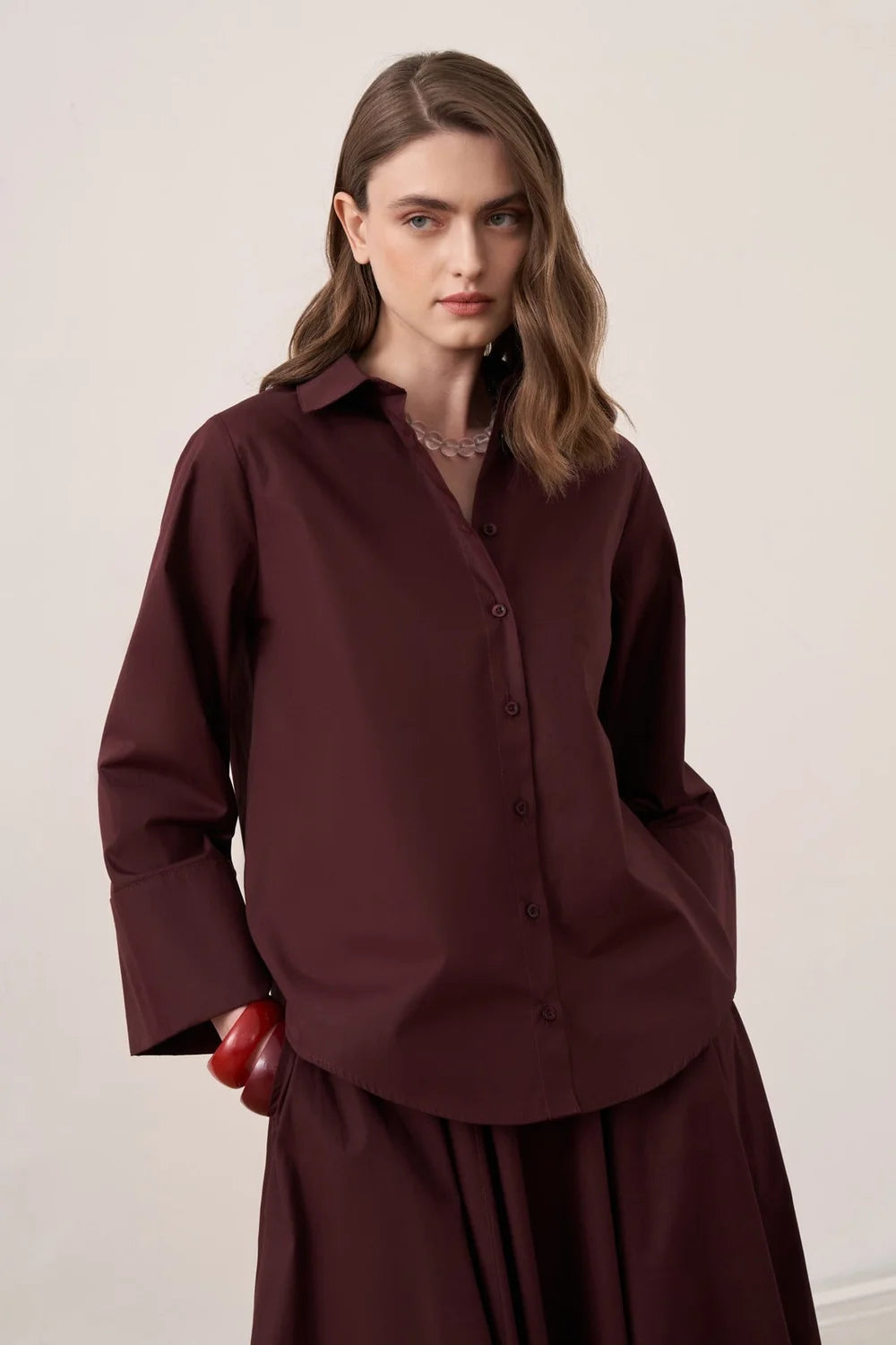 Narin Cotton Skirt Set - Burgundy - Muserobe modest skirt set image 3