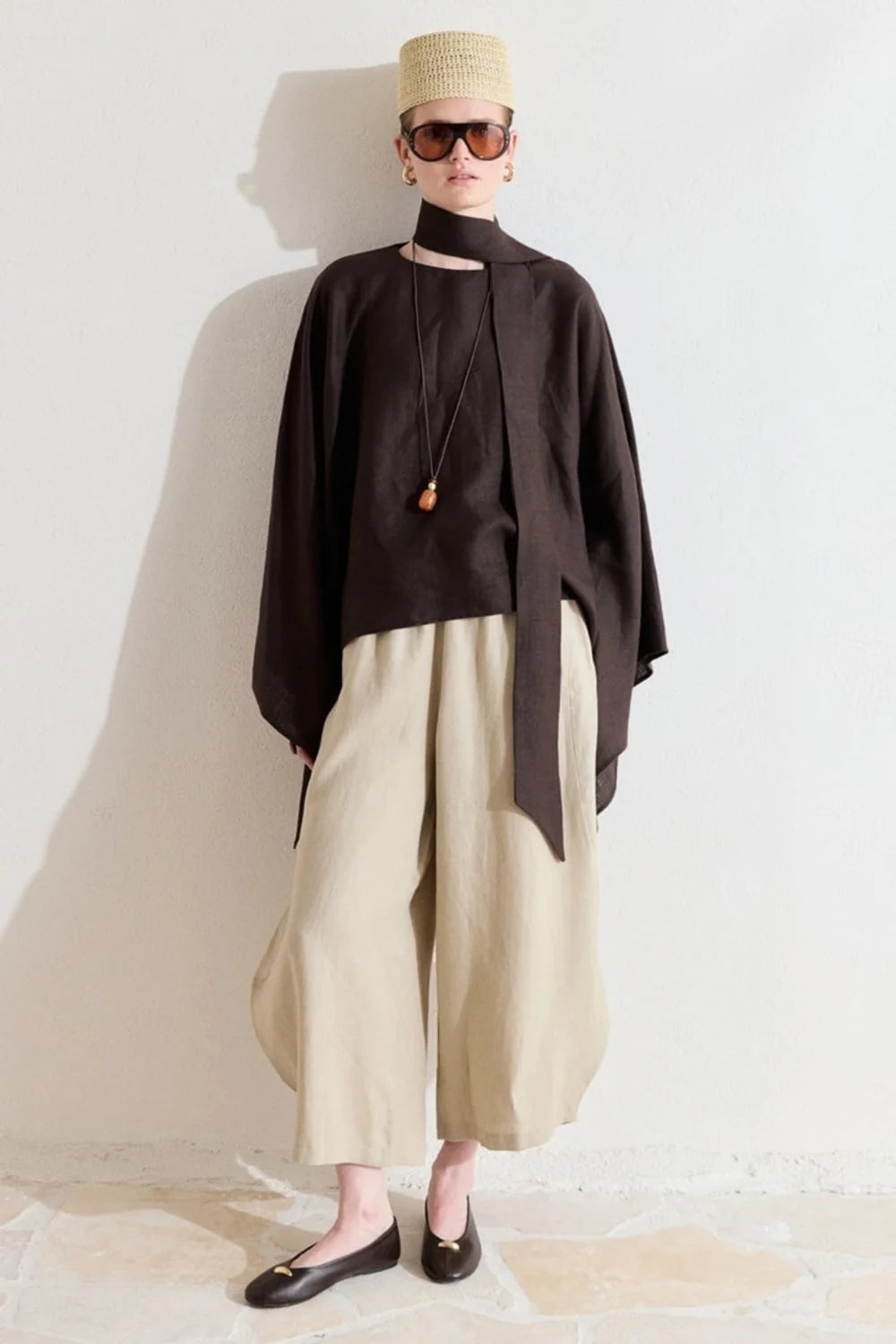 Mara Linen Poncho - Brown image 3