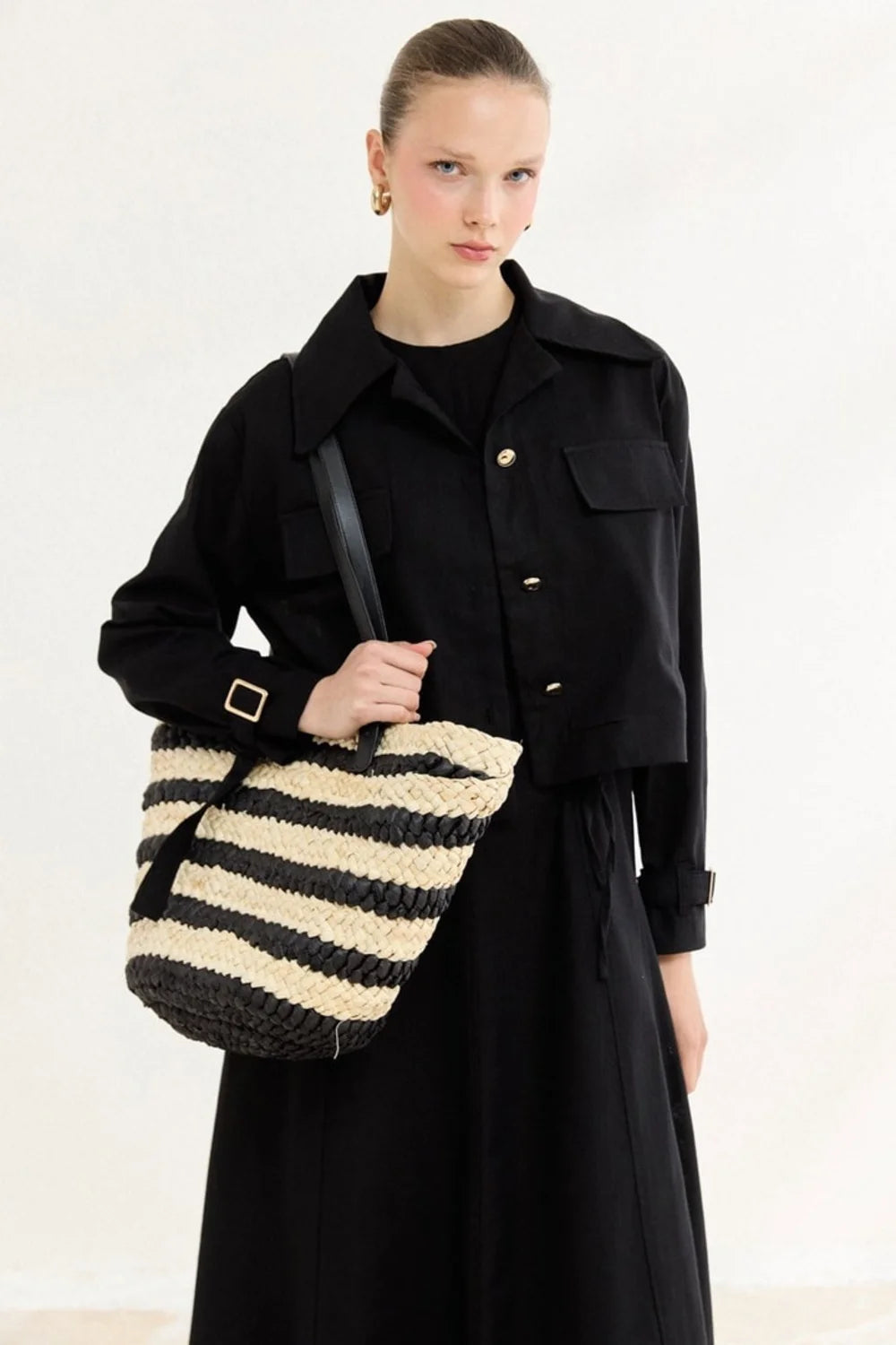 Sienna Linen Pinafore Dress - Black image 3