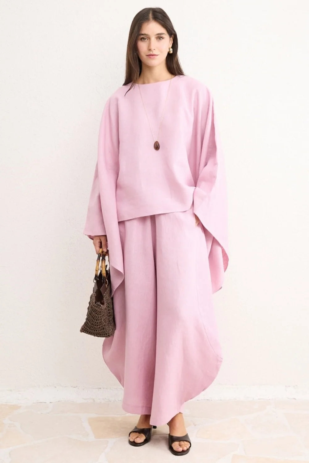 Mara Linen Poncho - Pink image 3