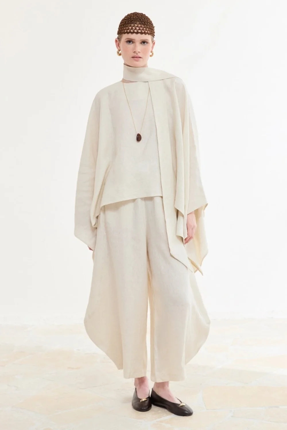 Mara Linen Poncho - Cream image 3