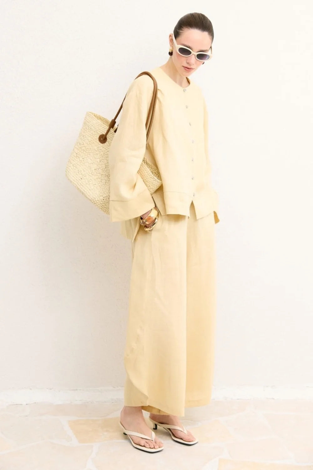 Evelyn Organic Linen Button Shirt - Yellow image 3