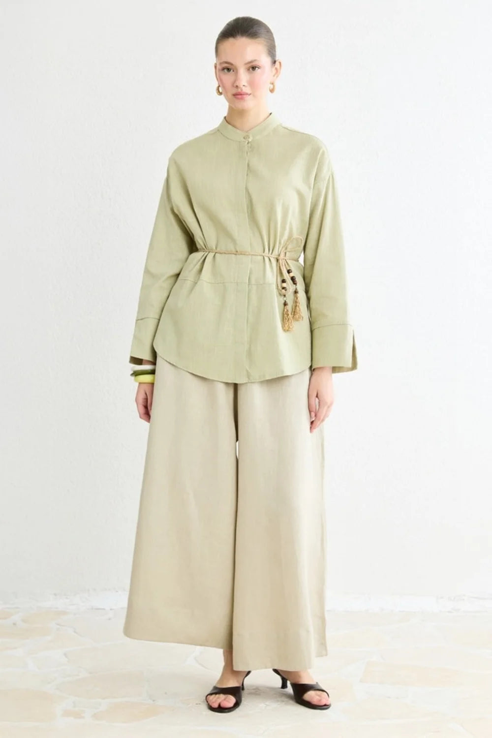 Talia Linen Belted Shirt - Sage image 3