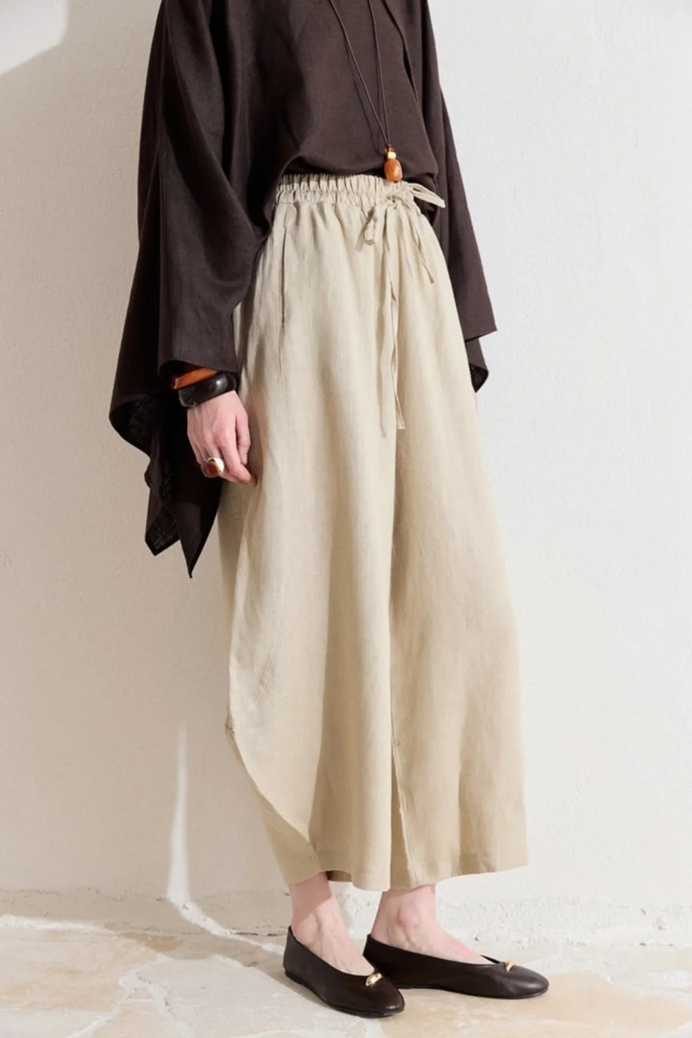 Mila Pleated Organic Linen Wide-Leg Trousers - Beige image 3