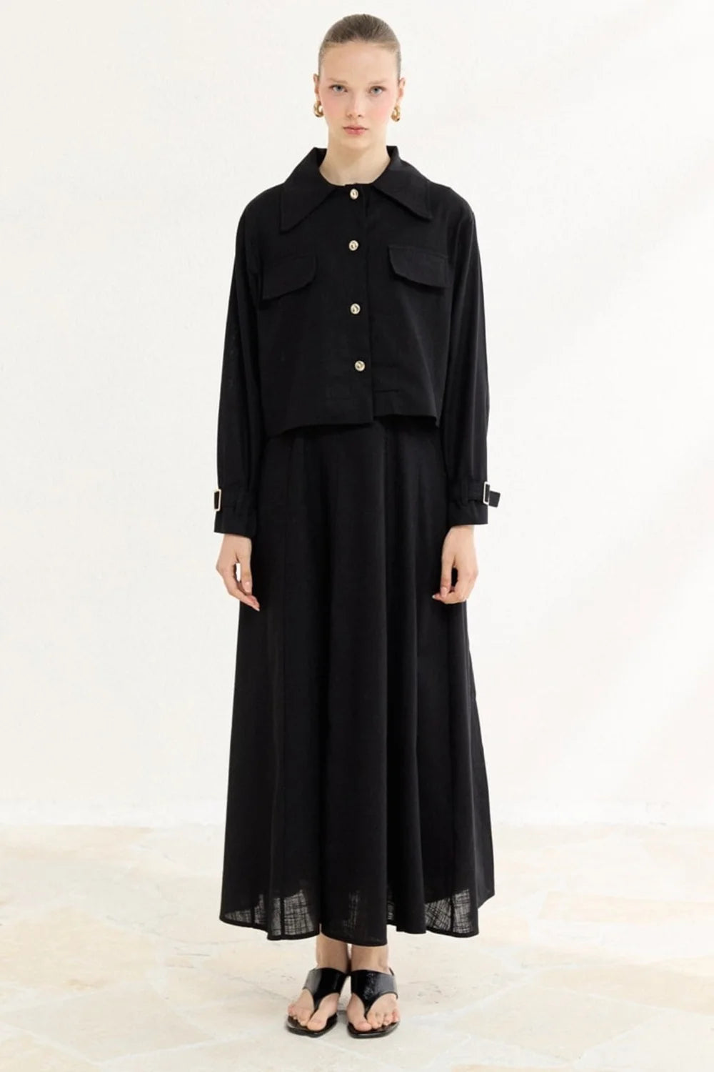 Sienna Linen Pinafore Dress - Black image 4