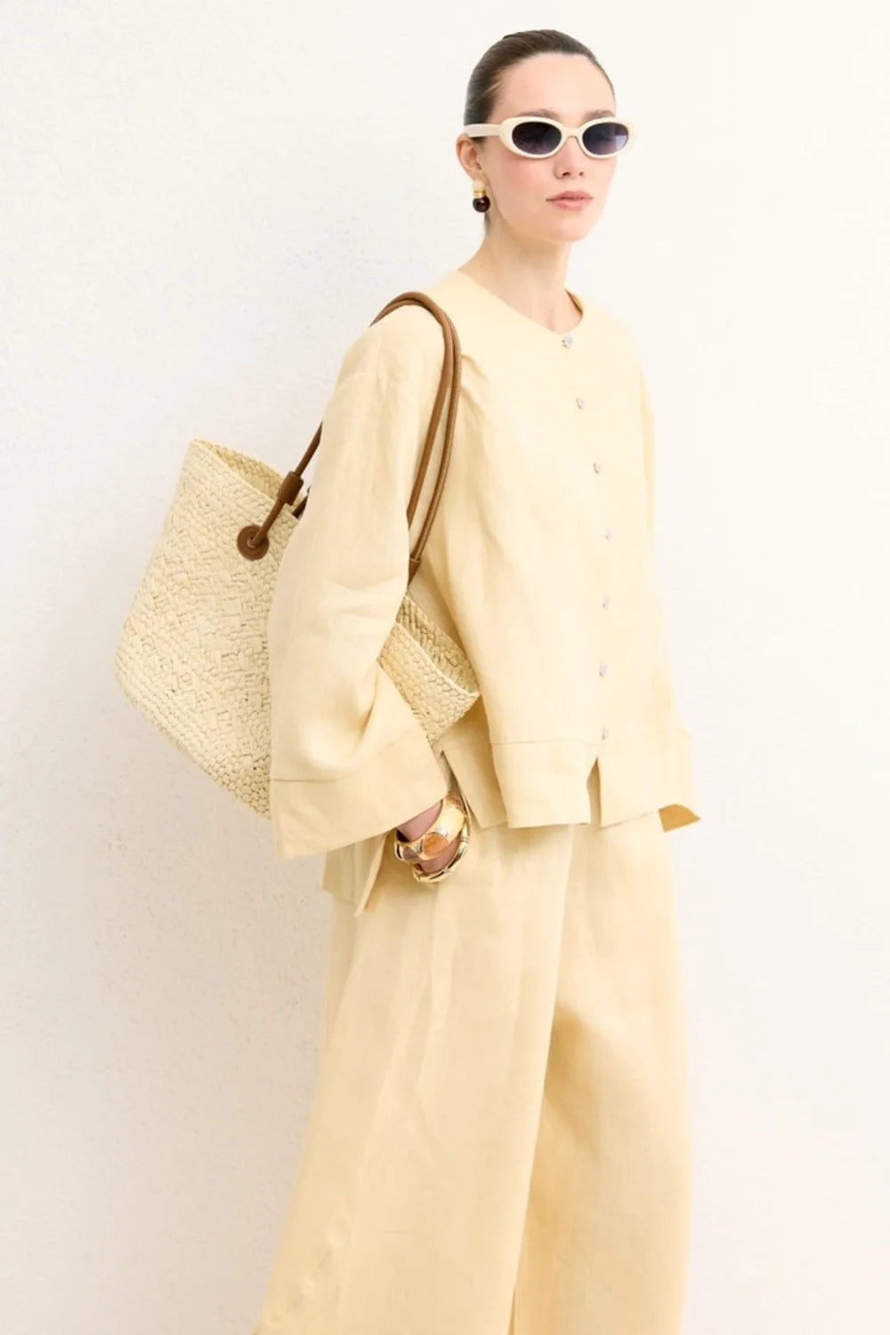 Evelyn Organic Linen Button Shirt - Yellow image 4