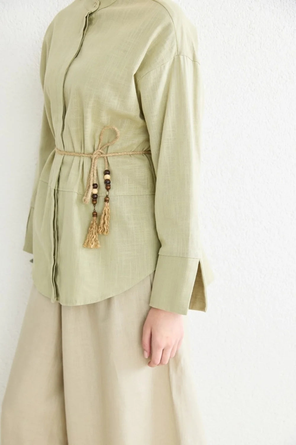 Talia Linen Belted Shirt - Sage image 4