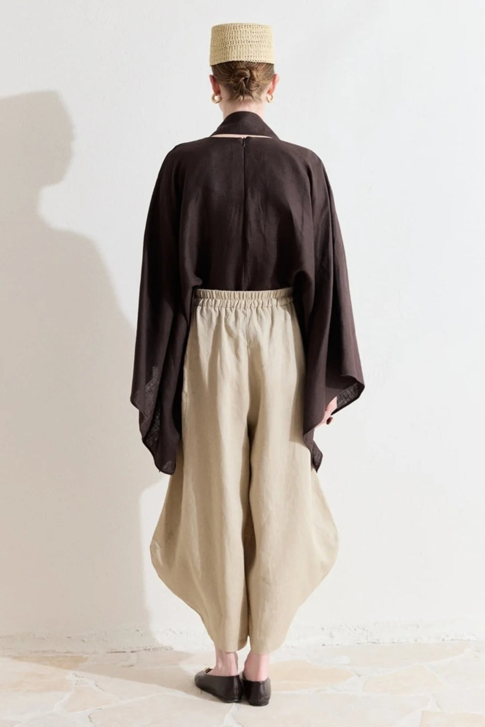 Mila Pleated Organic Linen Wide-Leg Trousers - Beige image 4