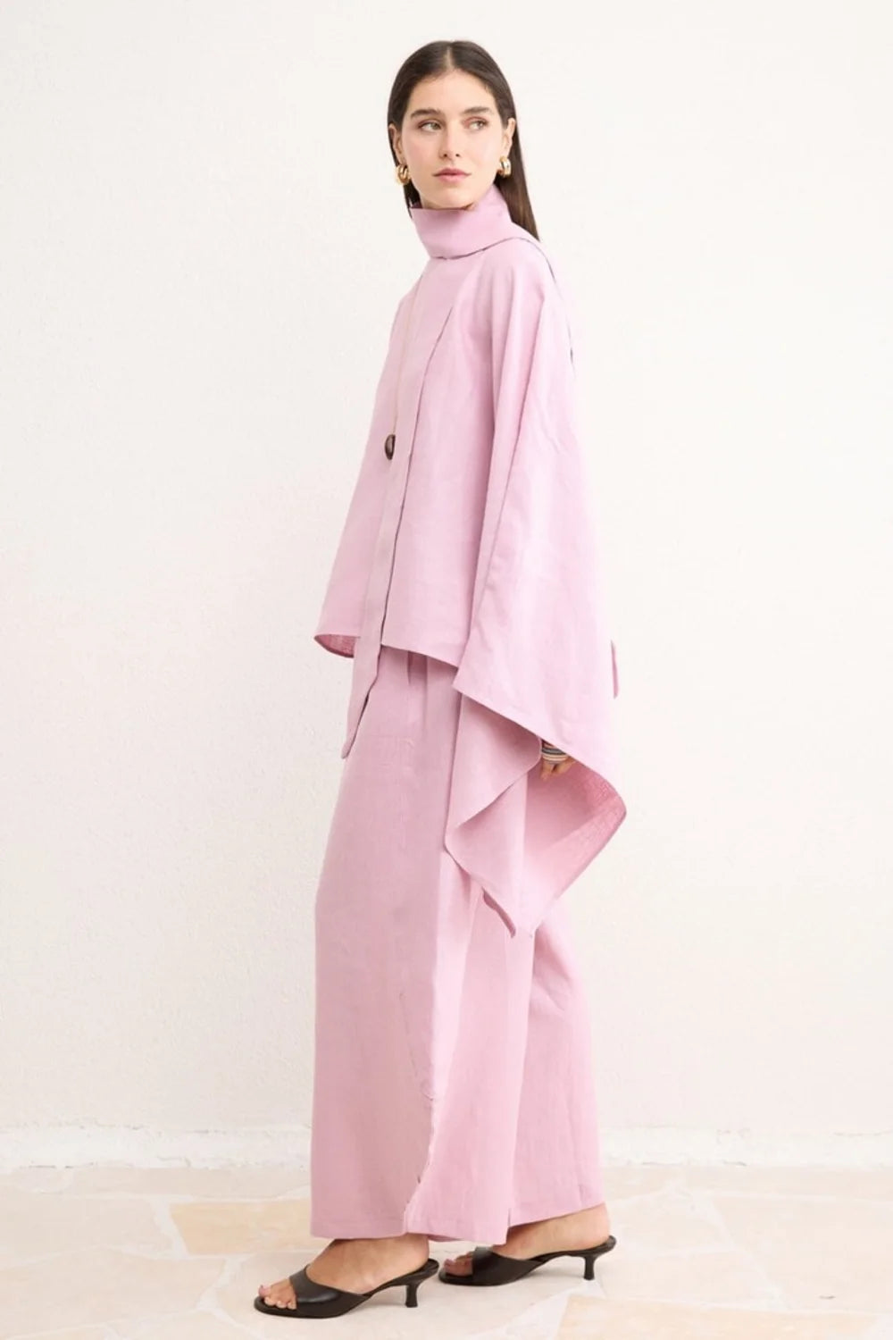 Mara Linen Poncho - Pink image 4
