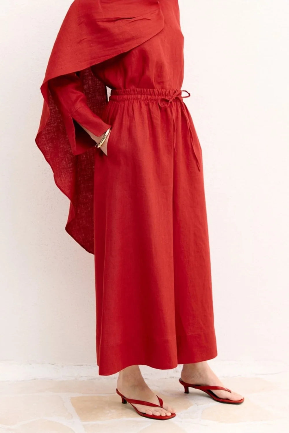 Claire Organic Linen Wide-Leg Trousers - Red image 4