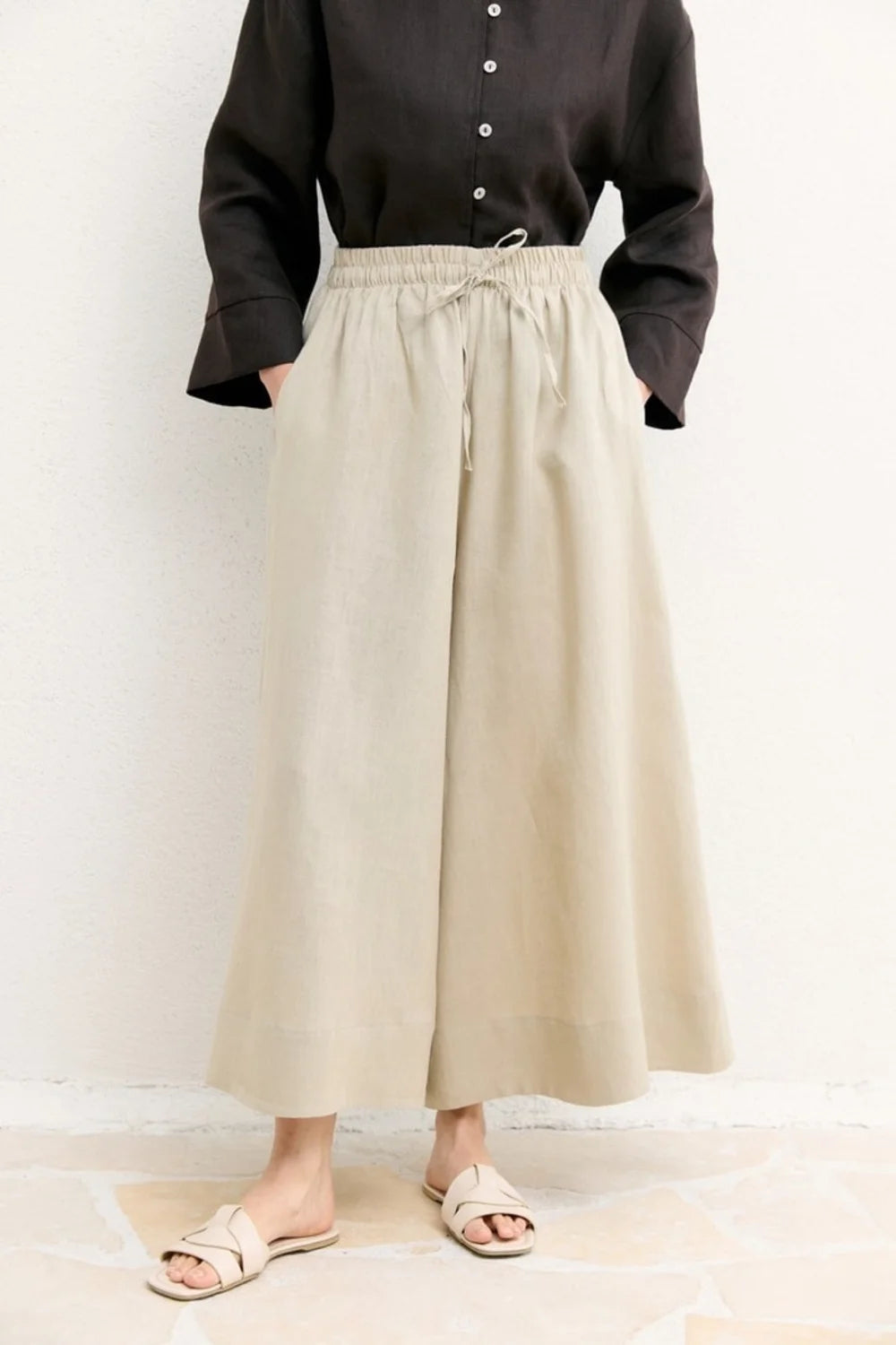 Claire Organic Linen Wide-Leg Trousers - Beige image 4