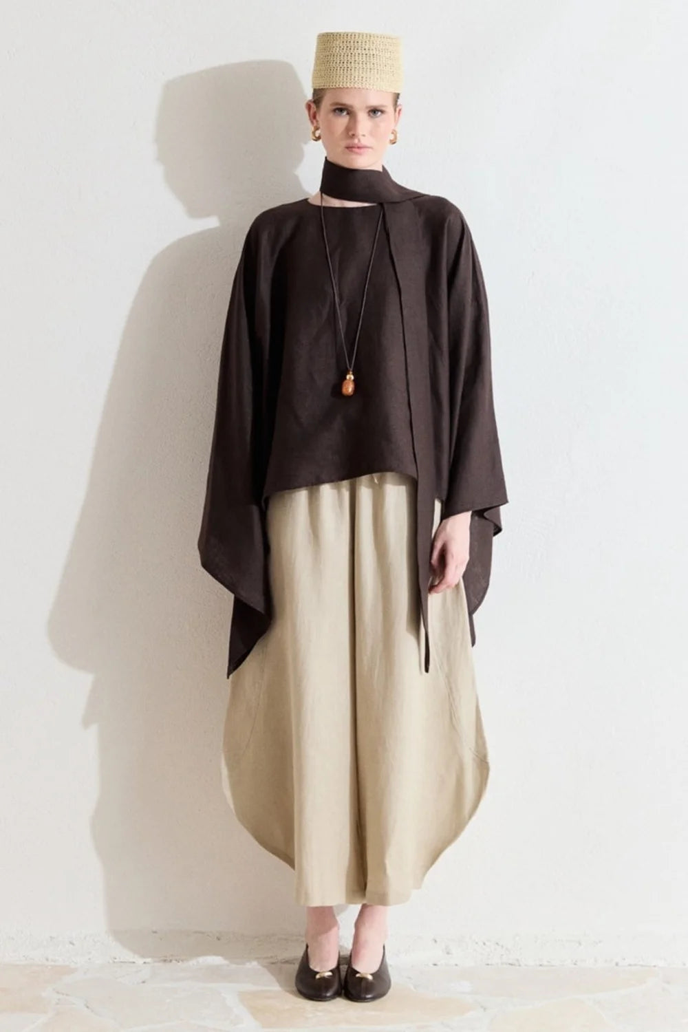 Mara Linen Poncho - Brown image 5