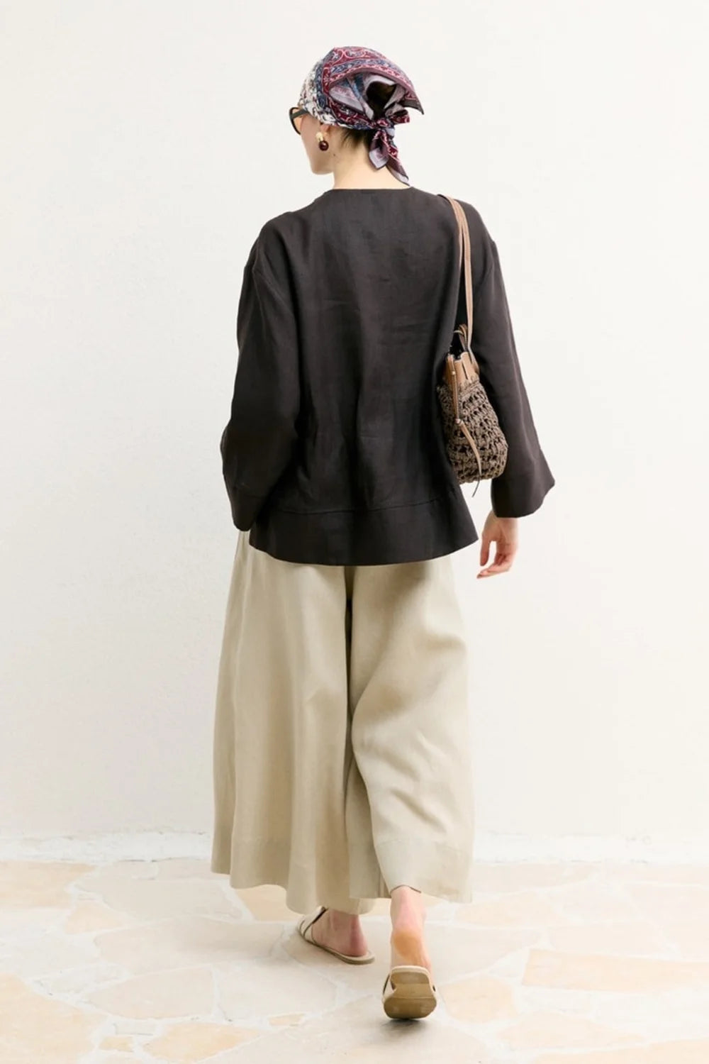 Claire Organic Linen Wide-Leg Trousers - Beige image 5