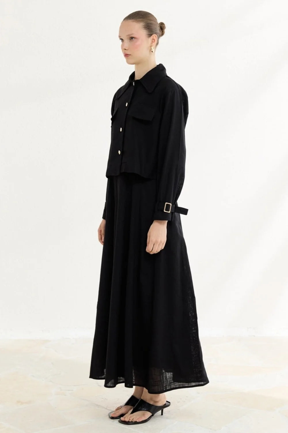 Sienna Linen Pinafore Dress - Black image 5