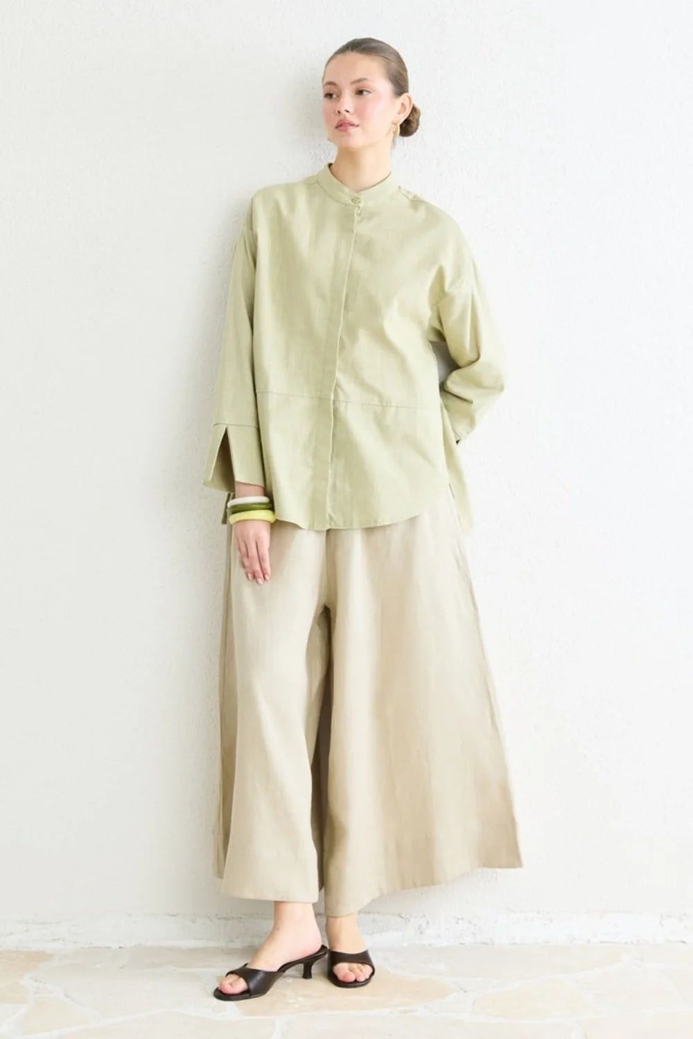 Talia Linen Belted Shirt - Sage image 5