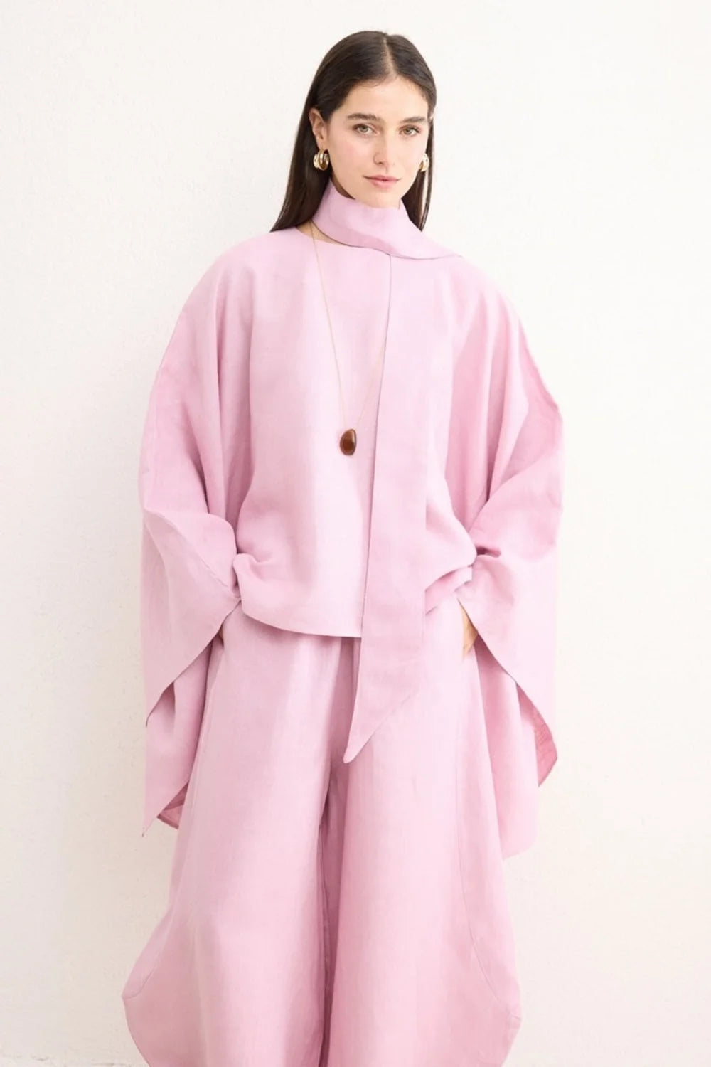 Mara Linen Poncho - Pink image 5