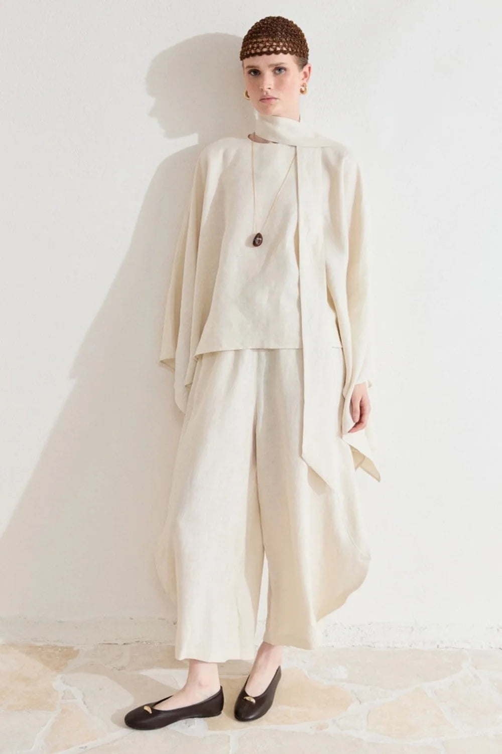 Mara Linen Poncho - Cream image 5