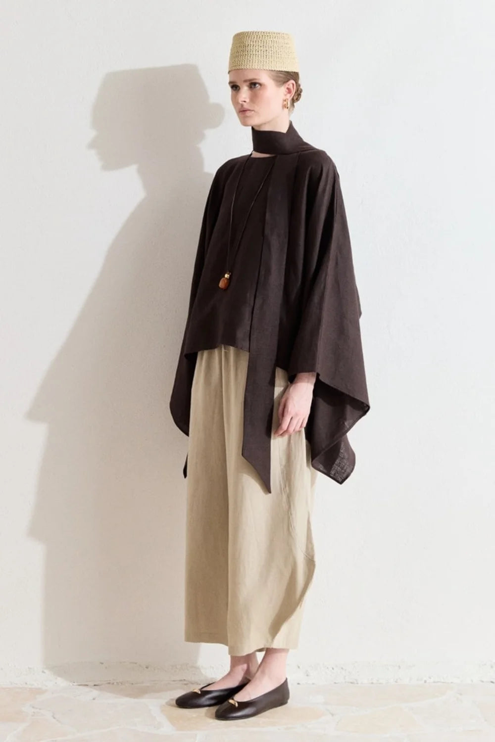 Mara Linen Poncho - Brown image 6