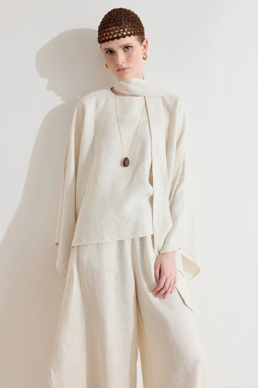 Mara Linen Poncho - Cream image 6