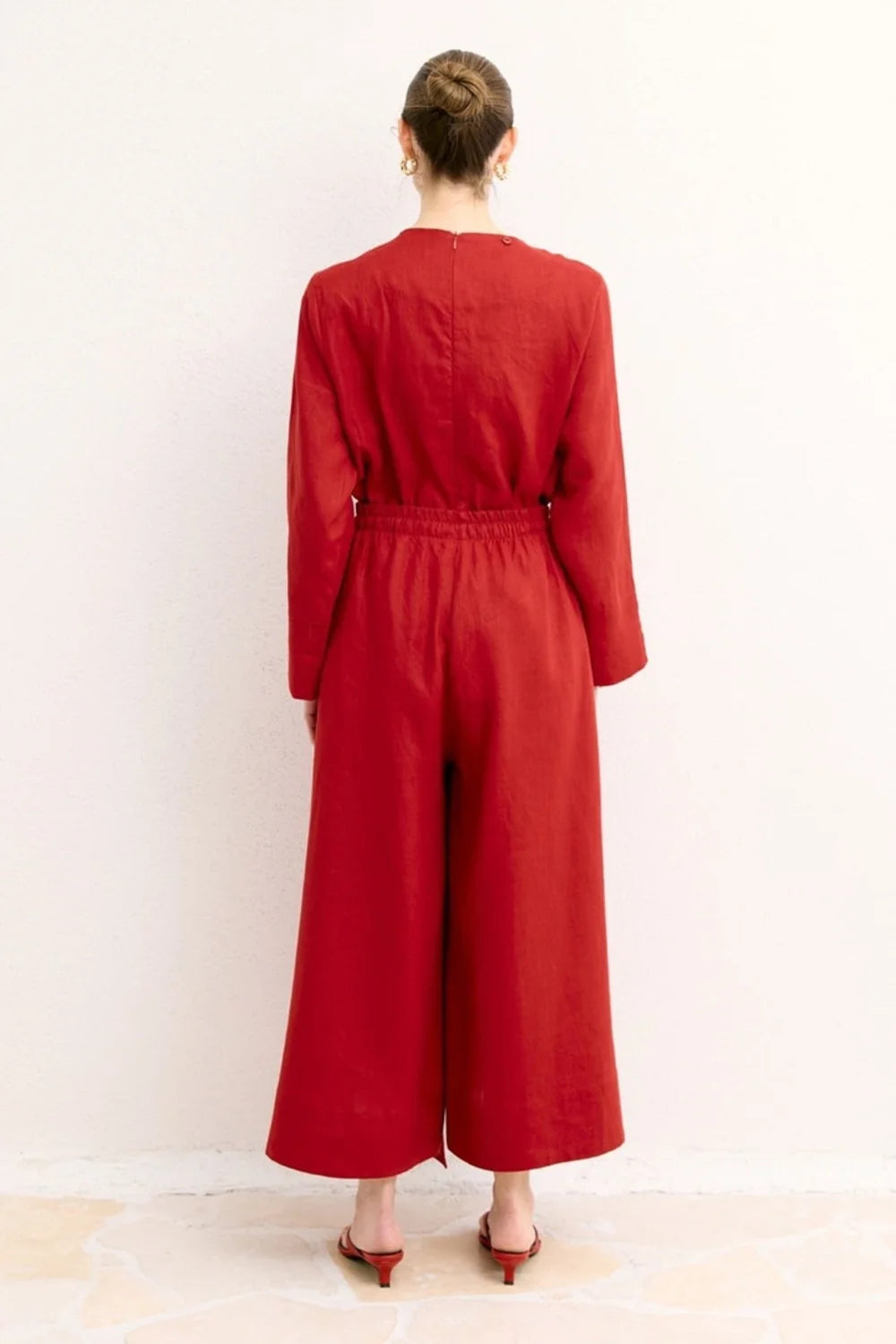 Claire Organic Linen Wide-Leg Trousers - Red image 6