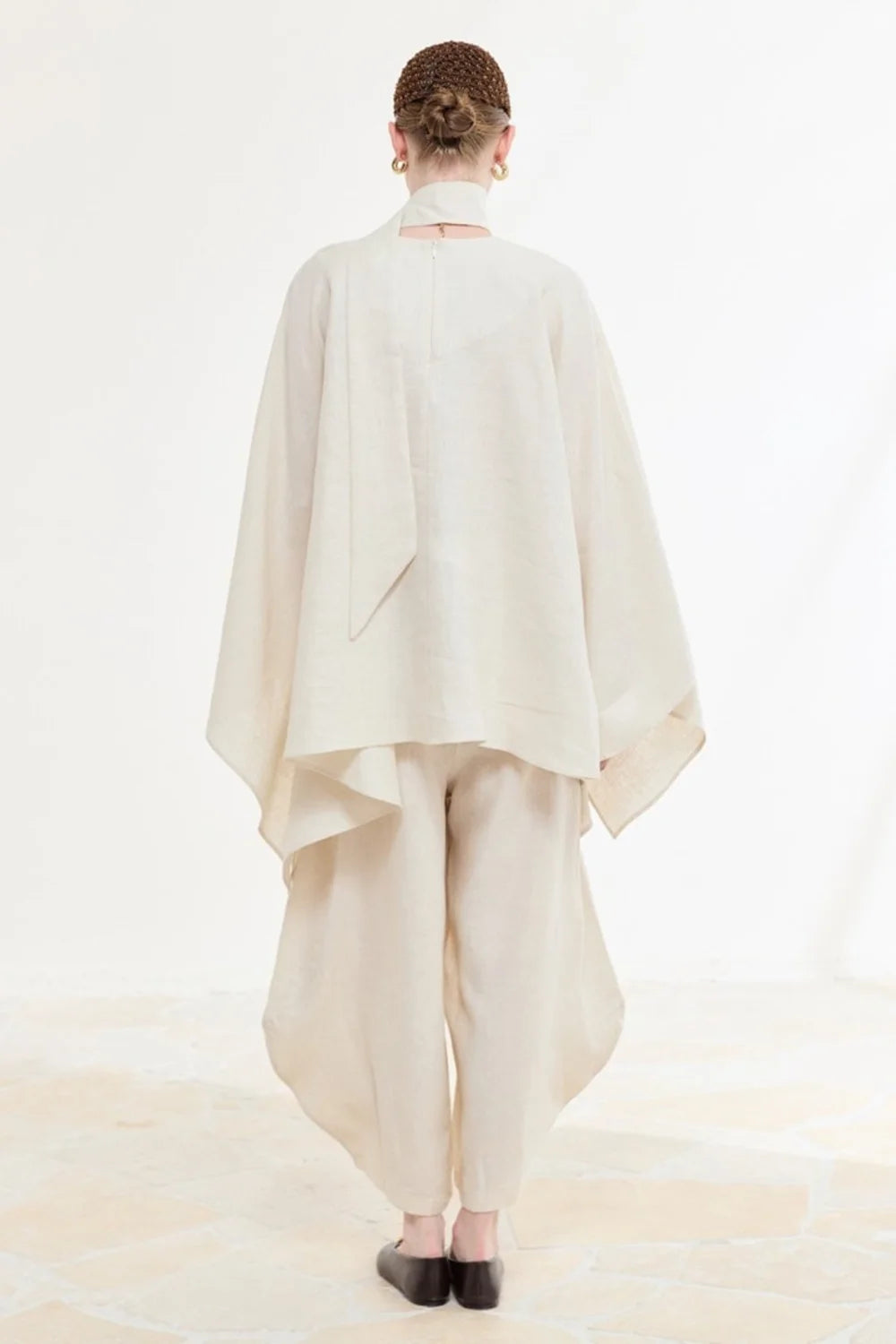 Mara Linen Poncho - Cream image 7