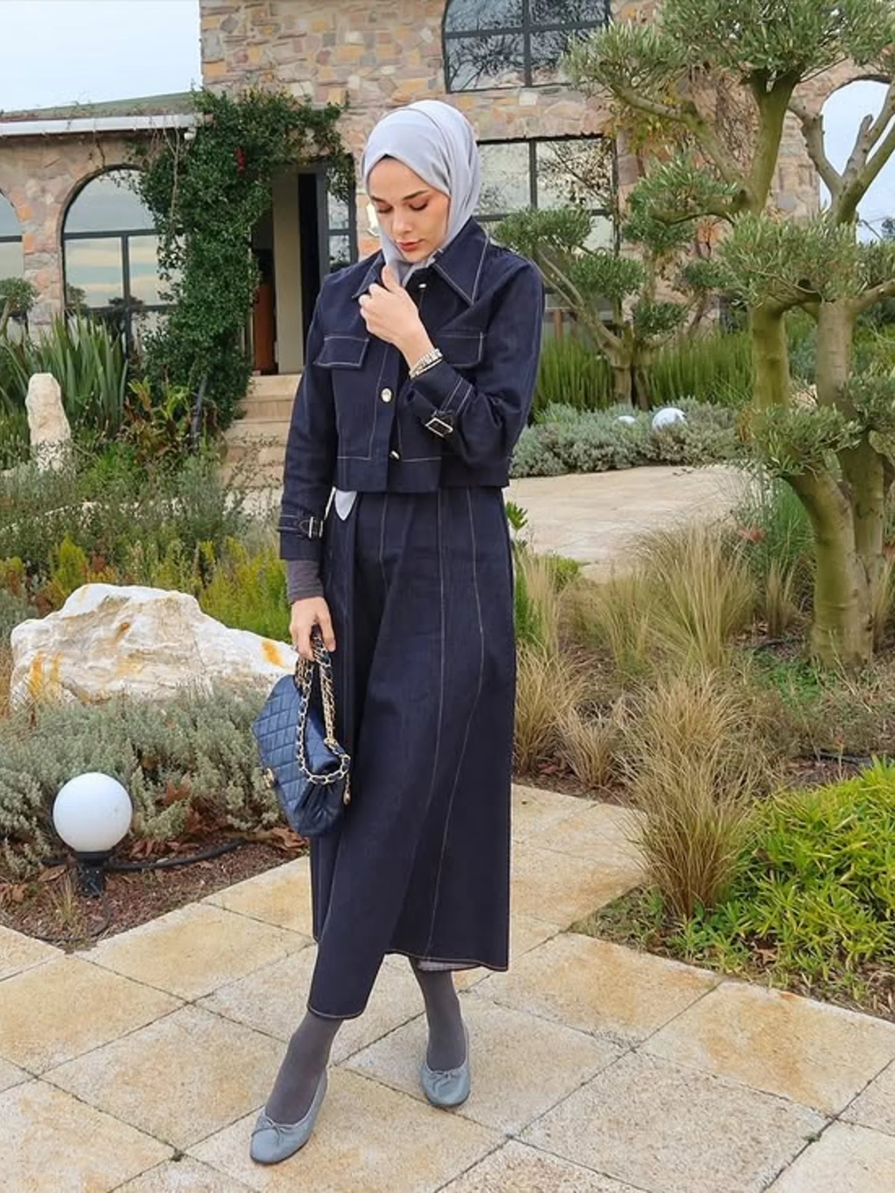 Daria Shirt & Pinafore Denim Set - Navy