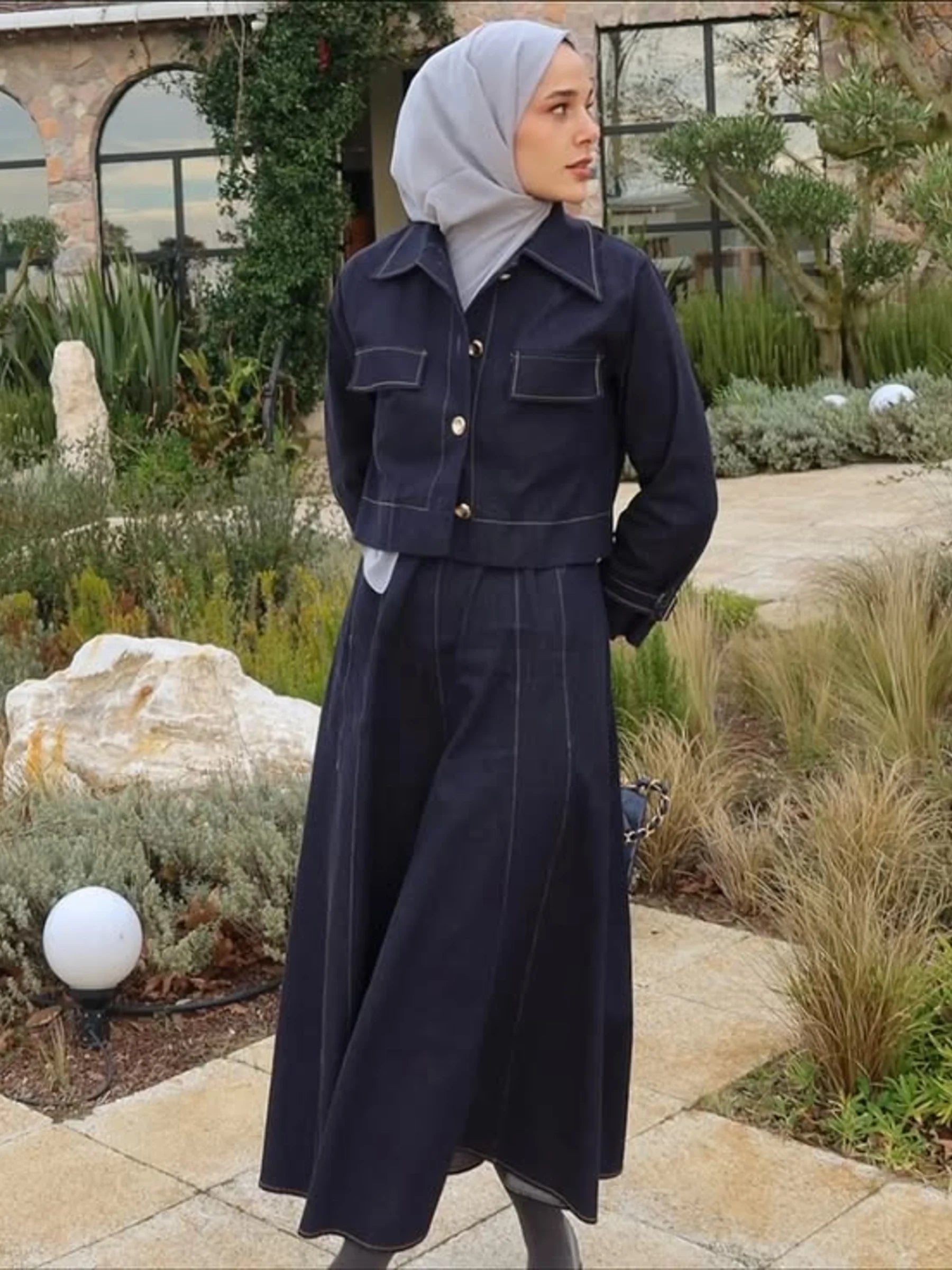 Daria Shirt & Pinafore Denim Set - Navy