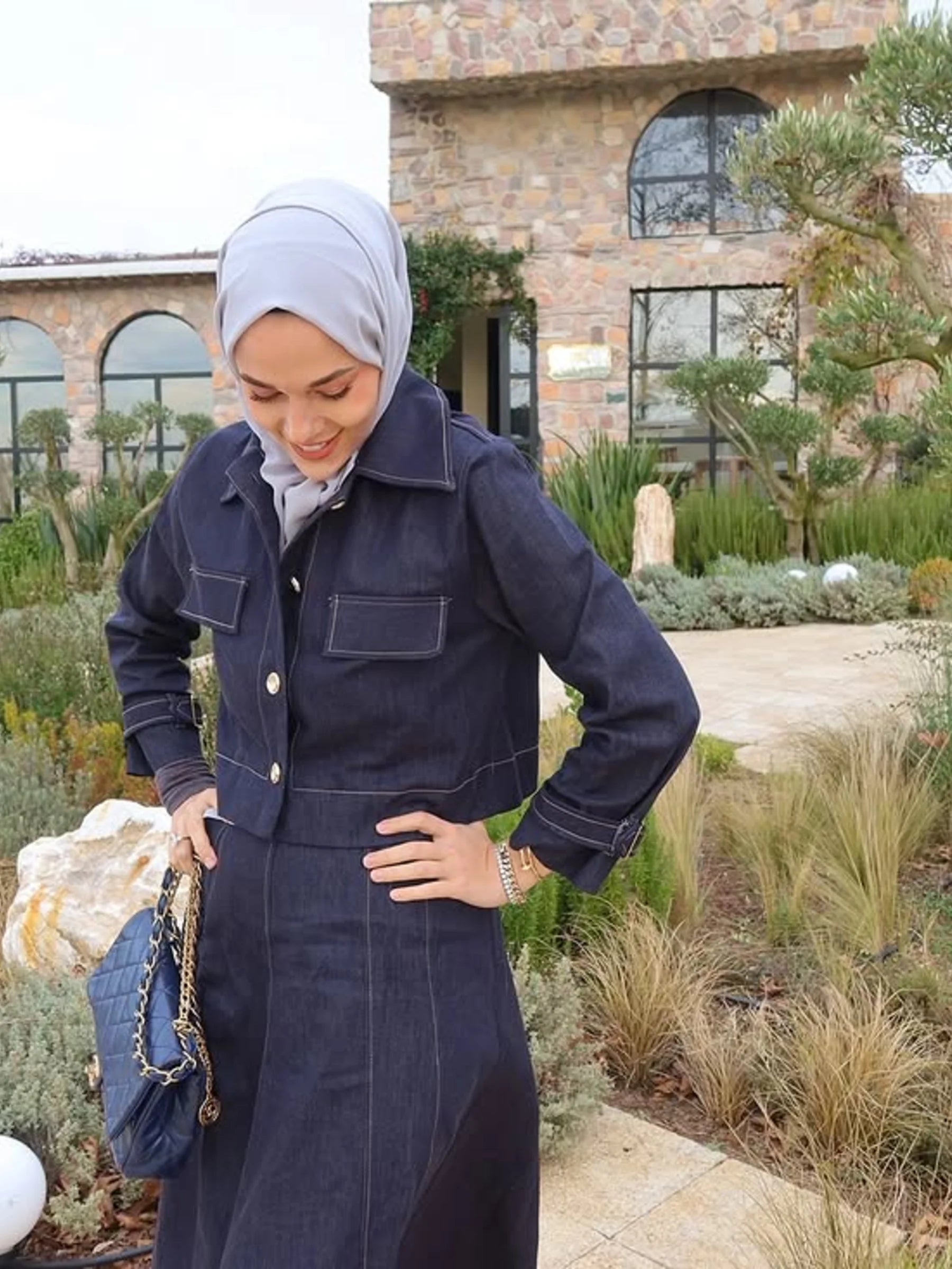 Daria Shirt & Pinafore Denim Set - Navy