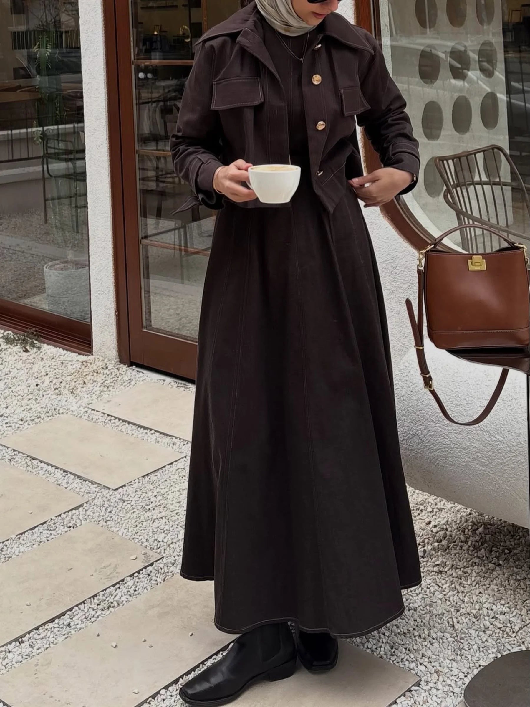 Daria Shirt & Pinafore Denim Set - Burgundy