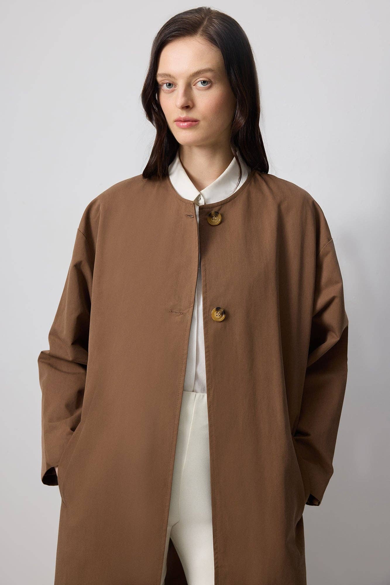 Trenchcoat mit Schaldetail - Braun