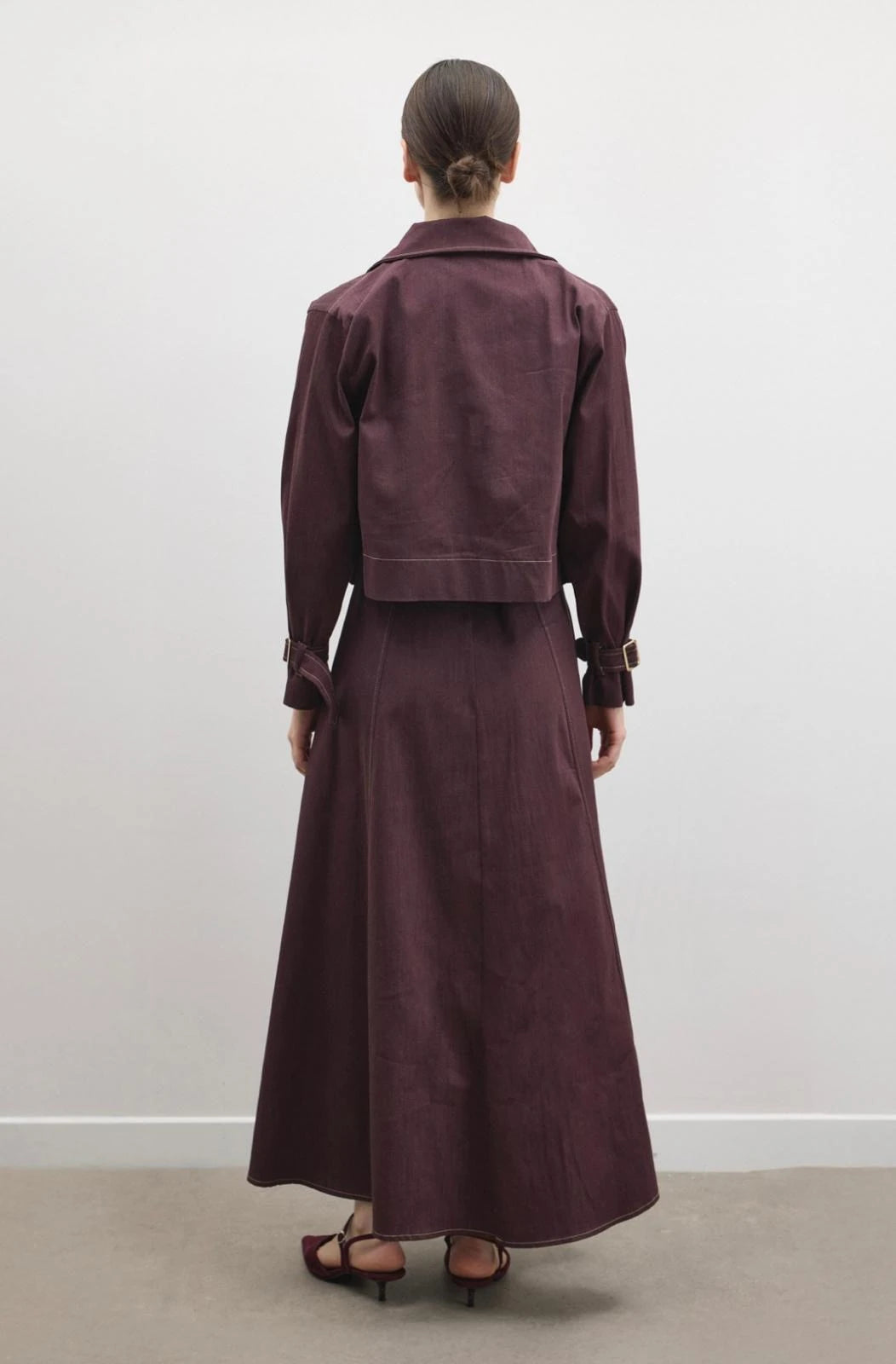 Daria Shirt & Pinafore Denim Set - Burgundy