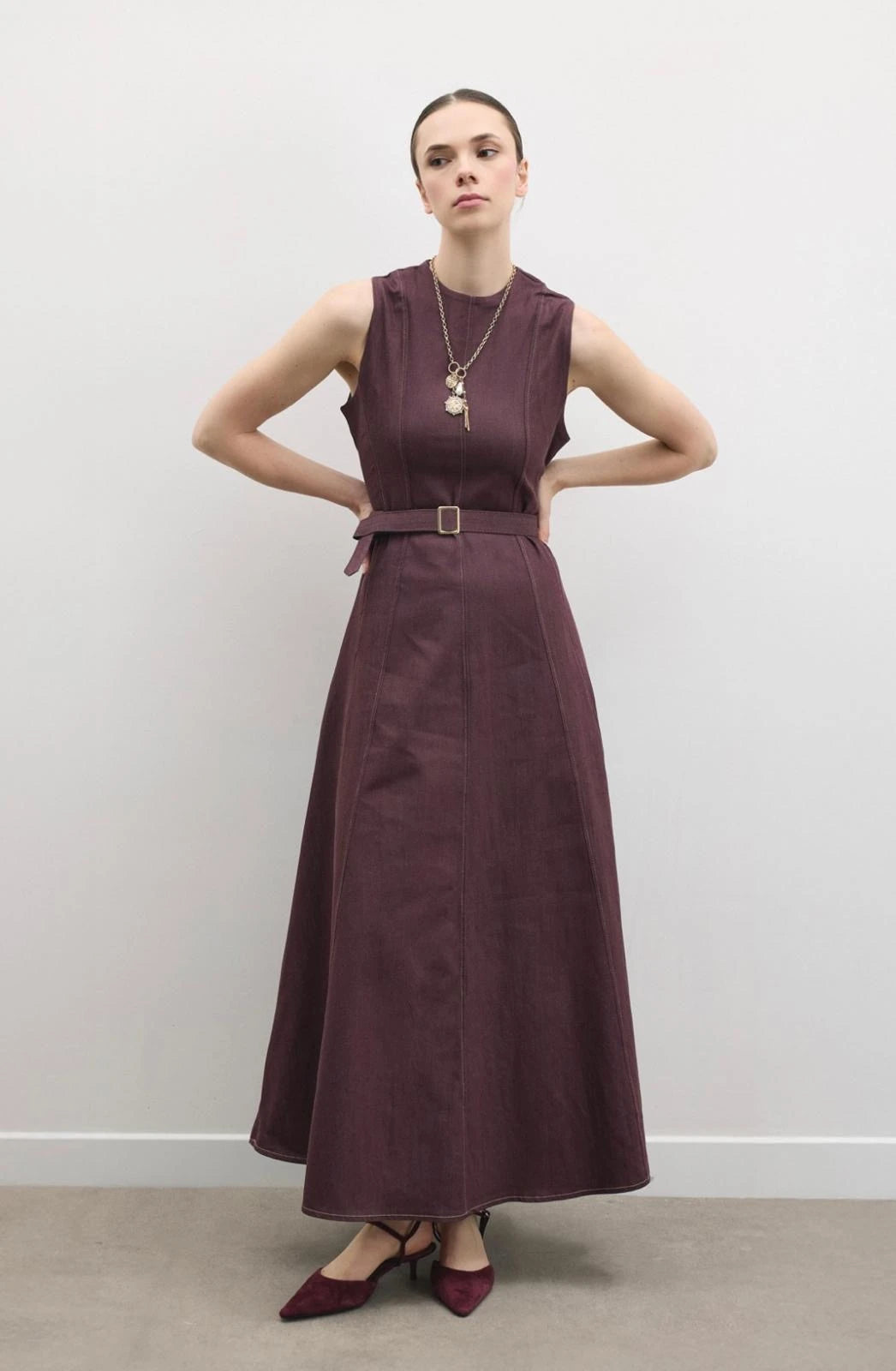 Daria Shirt & Pinafore Denim Set - Burgundy