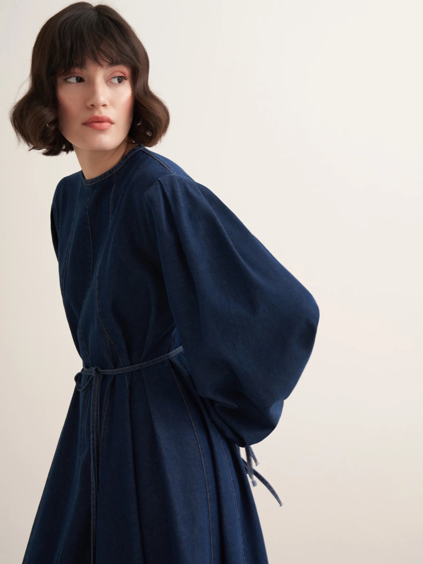 Maya Minimal Denim Dress by Muserobe, back view